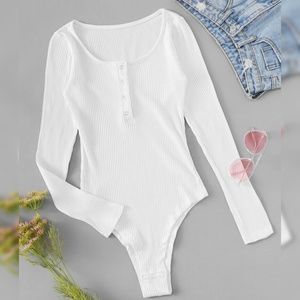 White Ribbed Henley Bodysuit